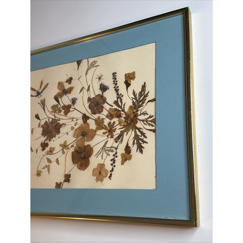 Vintage Gold Framed Pressed Flower Art Real Dried Botanical Wildflower WallDecor - Picture 4 of 7
